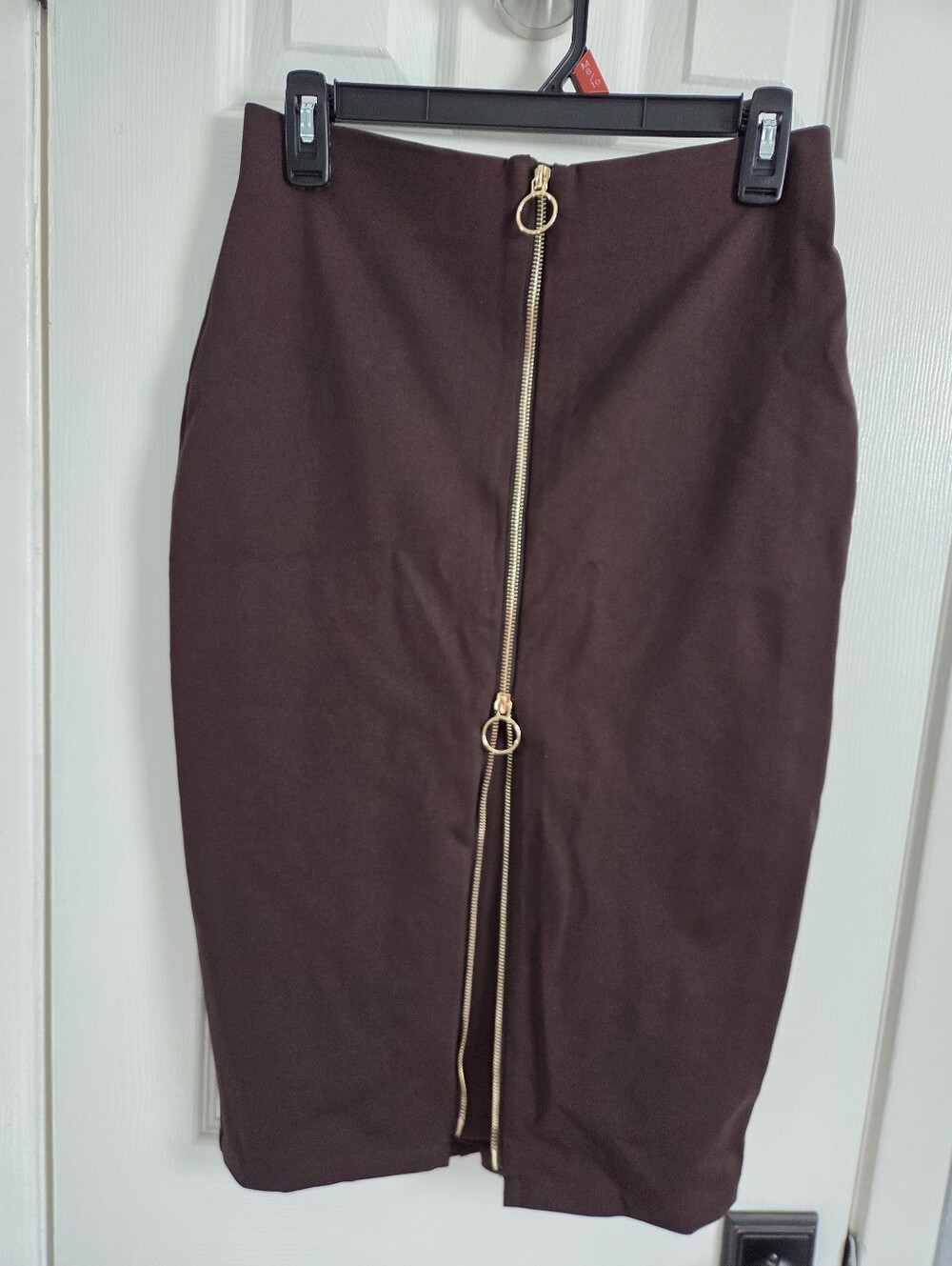 High-Waist Brown Pencil Skirt with Front Zip Detail